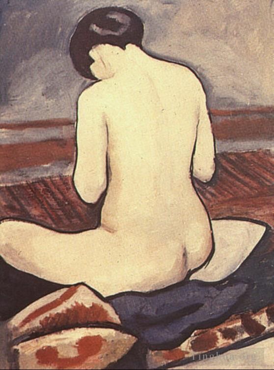 August Macke Peinture à l'huile - Nu assis avec des coussins Sitzender Aktmit Kissen