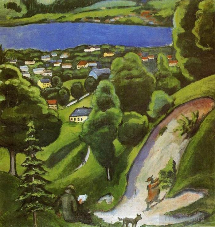 August Macke Peinture à l'huile - Tegern voir Paysage