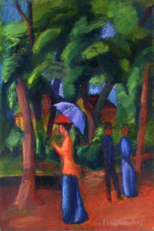 August Macke Peinture à l'huile - Marchant dans le parc
