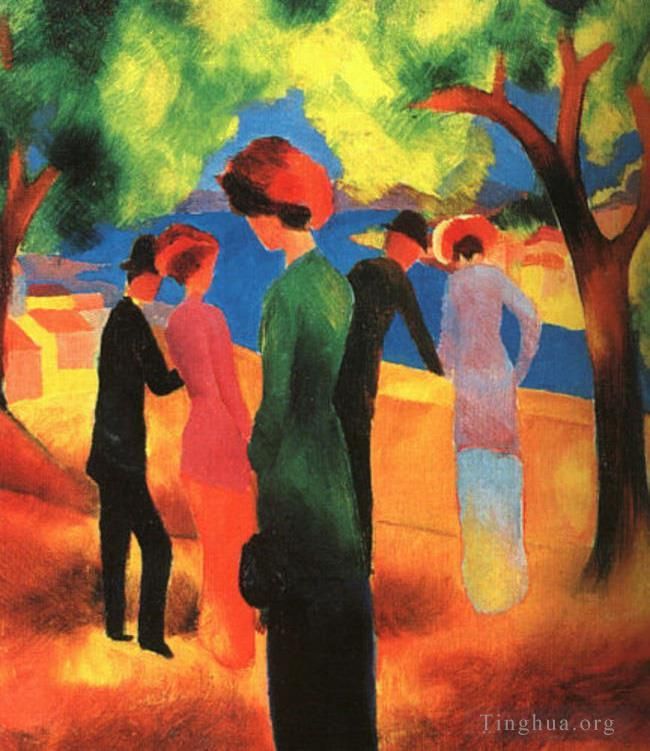 August Macke Peinture à l'huile - Femme dans une veste verte