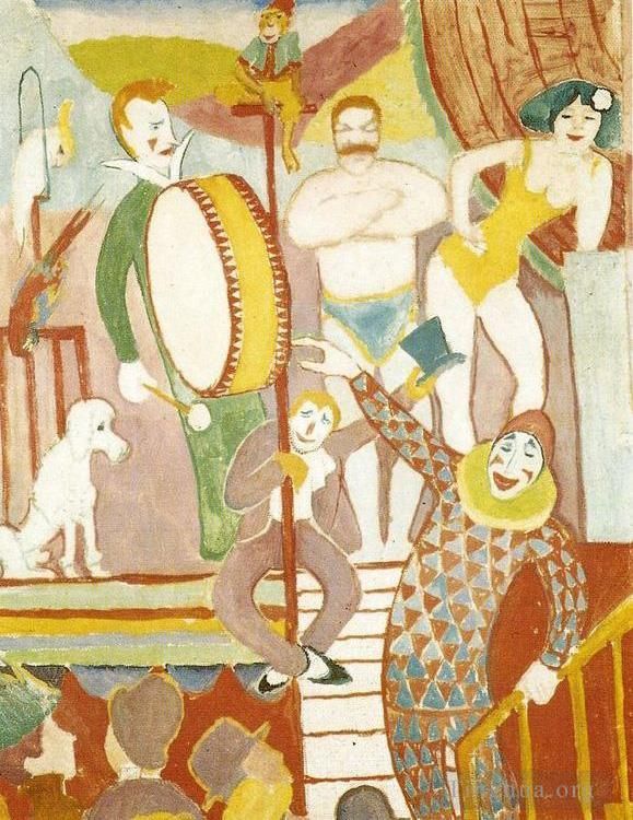 August Macke Types de peintures - Curcus Picture II Paire d'athlètes clown et singe