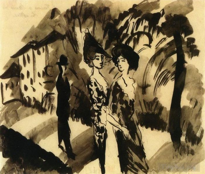 August Macke Types de peintures - Deux femmes et une Manonan Avenue