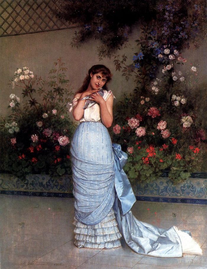 Auguste Toulmouche Peinture à l'huile - Une beauté élégante