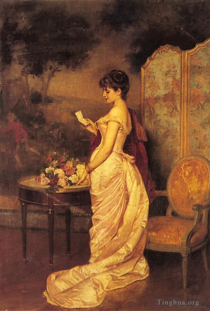 Auguste Toulmouche Peinture à l'huile - La lettre d'amour
