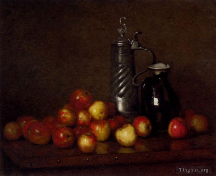 Bail Claude Joseph Peinture à l'huile - Pommes avec une chope et une cruche natures mortes