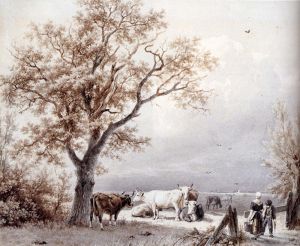 Barend Cornelis Koekkoek œuvres - Vaches dans une prairie ensoleillée