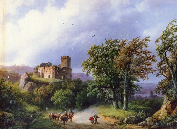 Barend Cornelis Koekkoek Peinture à l'huile - Hollandais 180à 186Le Château en Ruine