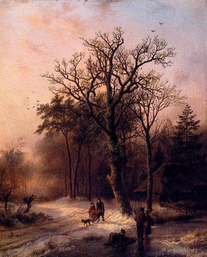Barend Cornelis Koekkoek Peinture à l'huile - Forêt en hiver