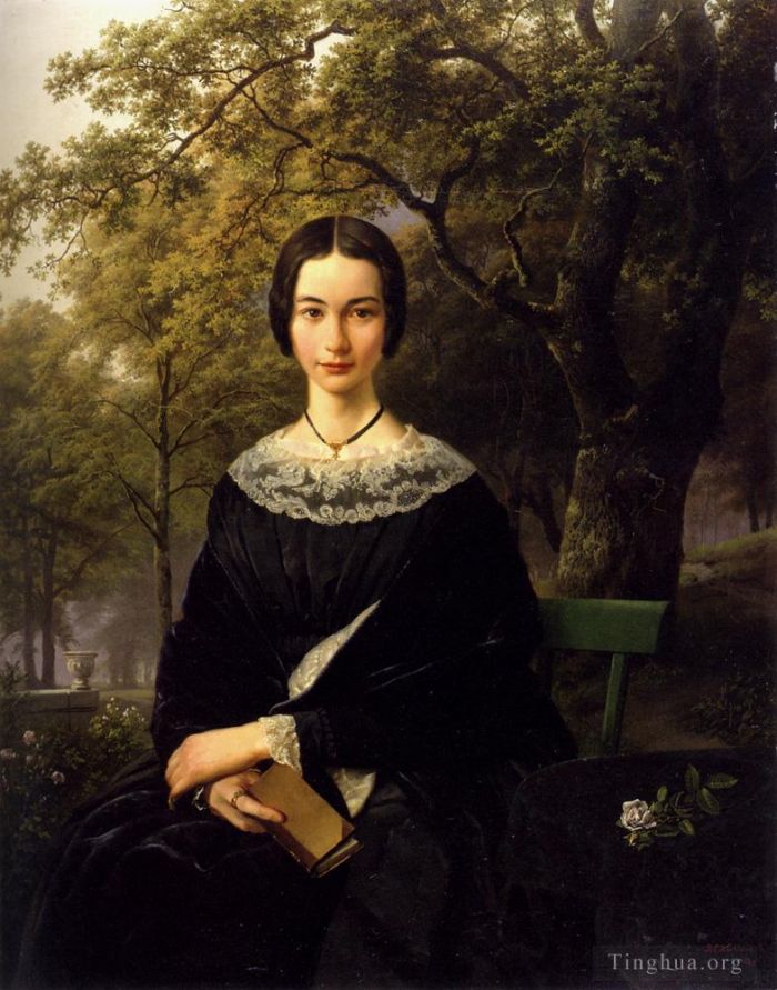 Barend Cornelis Koekkoek Peinture à l'huile - Portrait d'une jeune femme