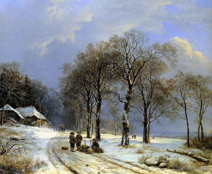 Barend Cornelis Koekkoek Peinture à l'huile - Paysage d'hiver