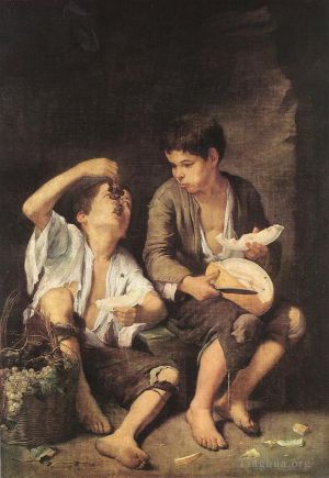 Bartolomé Esteban Murillo œuvres - Garçons mangeant des fruits mangeurs de raisin et de melon