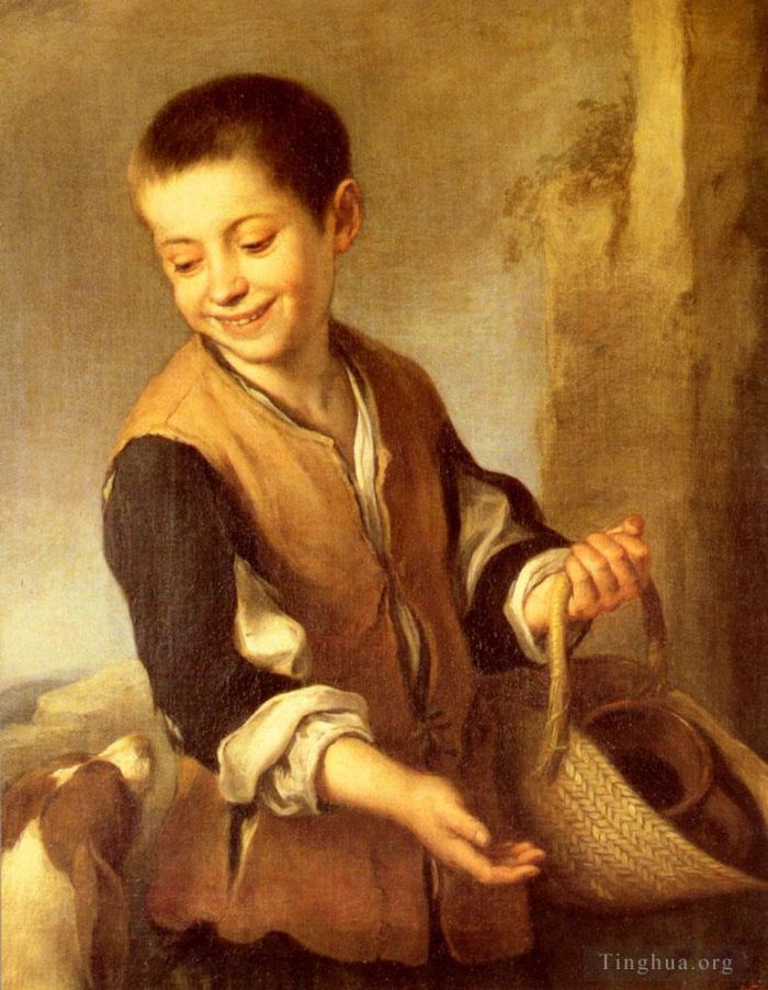 Bartolomé Esteban Murillo Peinture à l'huile - Oursin avec un chien et un panier