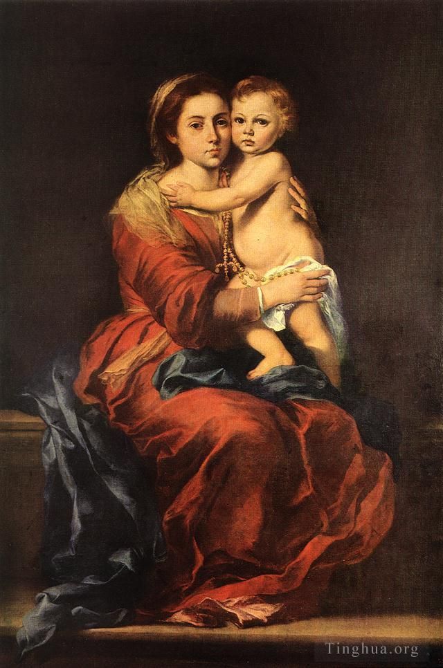 Bartolomé Esteban Murillo Peinture à l'huile - Vierge à l'Enfant avec un chapelet