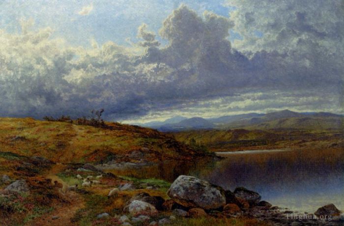 Benjamin Williams Leader Peinture à l'huile - Un lac solitaire au Pays de Galles