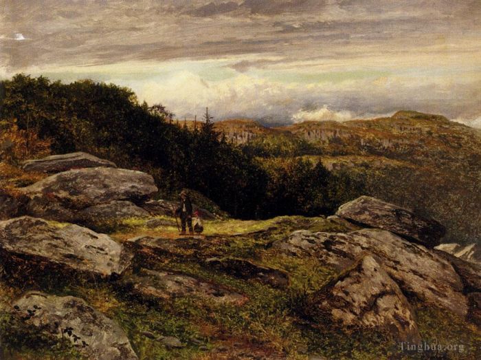 Benjamin Williams Leader Peinture à l'huile - Un chemin gallois à flanc de colline
