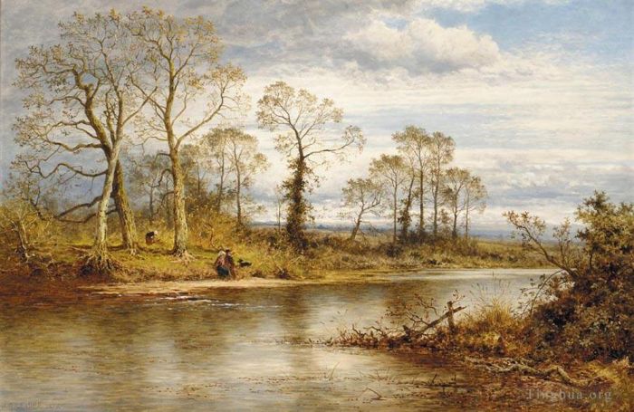 Benjamin Williams Leader Peinture à l'huile - Une rivière anglaise en automne