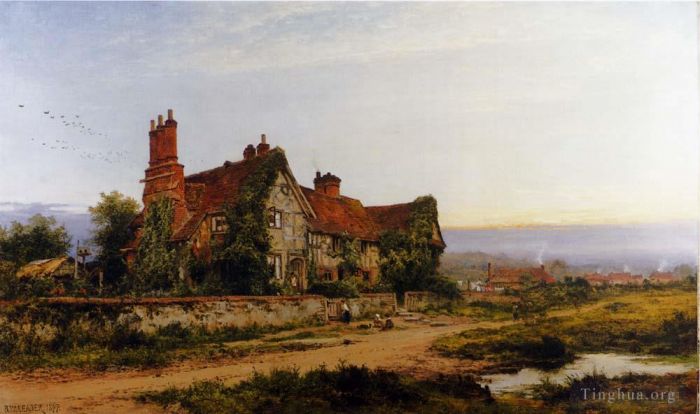 Benjamin Williams Leader Peinture à l'huile - Une vieille maison du Surrey