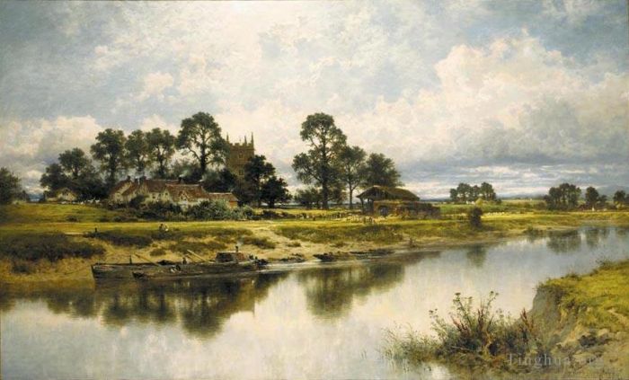 Benjamin Williams Leader Peinture à l'huile - Côté Severn Sabrinas Stream à Kempsey sur la rivière Severn