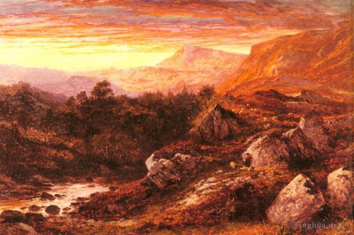 Benjamin Williams Leader Peinture à l'huile - La vallée de la Lleder au nord du Pays de Galles