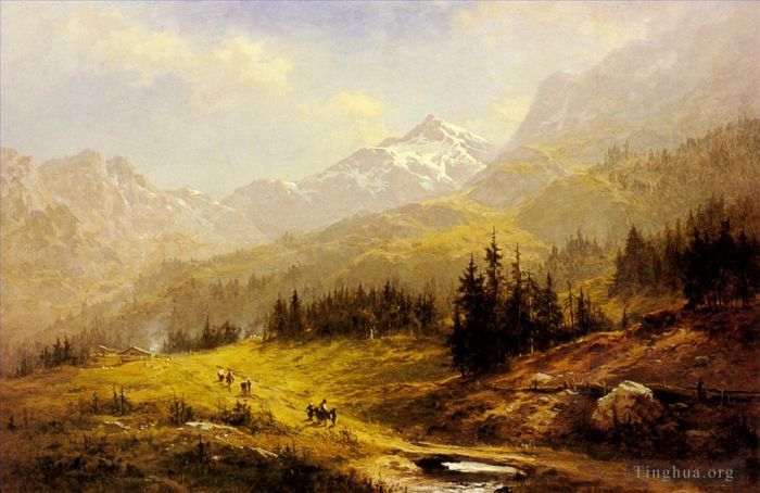 Benjamin Williams Leader Peinture à l'huile - Le matin des Alpes de Wengen en Suisse