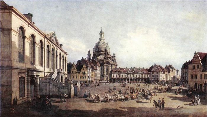 Bernardo Bellotto Peinture à l'huile - Nouvelle place du marché à Dresde depuis le Judenhof