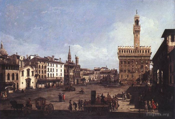 Bernardo Bellotto Peinture à l'huile - La Piazza Della Signoria à Florence