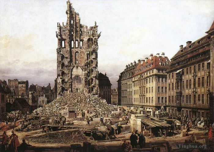 Bernardo Bellotto Peinture à l'huile - Les ruines de l'ancienne Kreuzkirche à Dresde