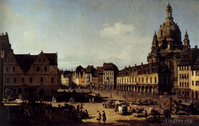 Bernardo Bellotto Peinture à l'huile - Vue du nouveau marché de Dresde