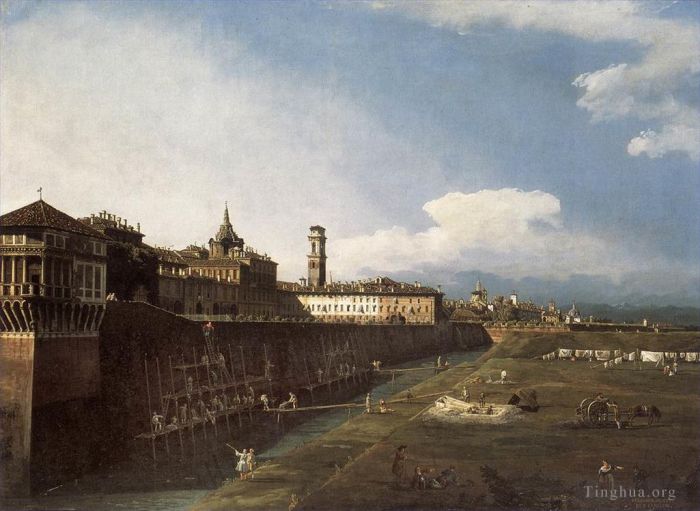 Bernardo Bellotto Peinture à l'huile - Vue De Turin Près Du Palais Royal