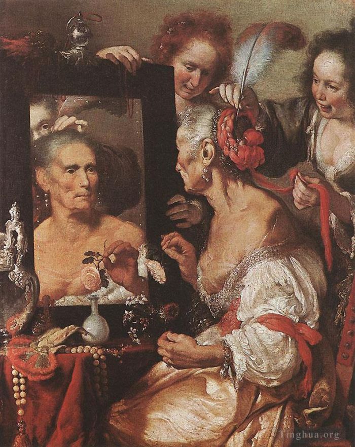 Bernardo Strozzi Peinture à l'huile - Vieille femme au miroir