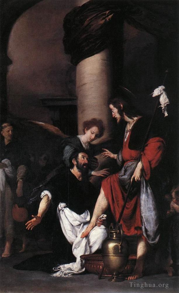 Bernardo Strozzi Peinture à l'huile - Saint Augustin lavant les pieds du Christ