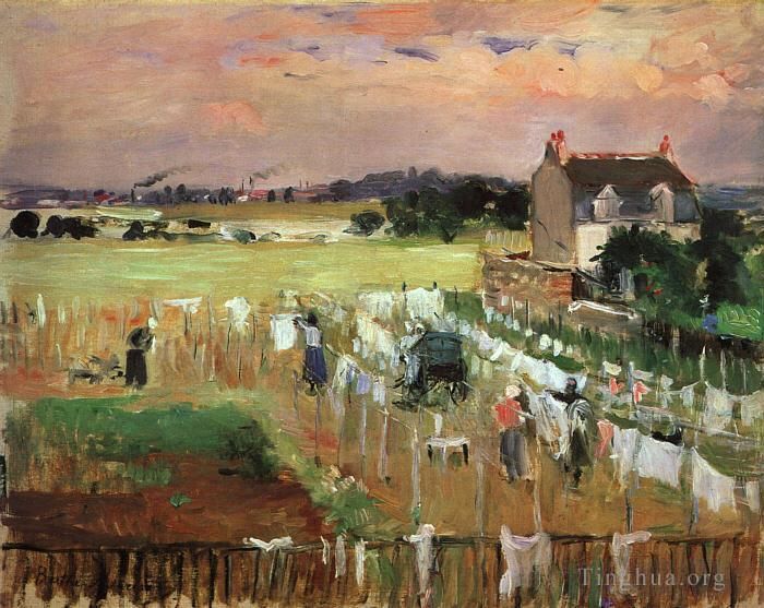Berthe Morisot Peinture à l'huile - Faire sécher le linge