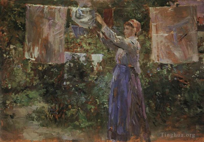 Berthe Morisot Peinture à l'huile - Paysan étendant le linge