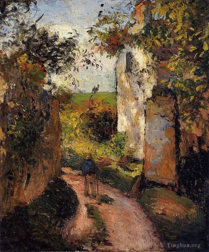 Camille Pissarro Peinture à l'huile - Un paysan dans la ruelle à l'ermitage pontoise 1876