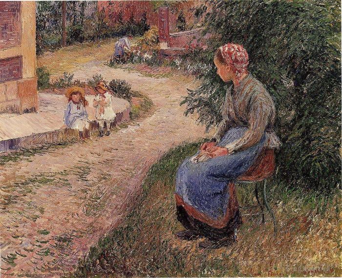 Camille Pissarro Peinture à l'huile - Une servante assise dans le jardin d'Eragny 1884