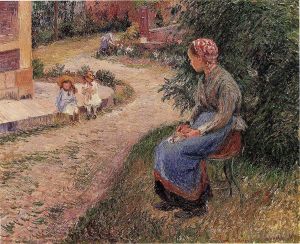 Camille Pissarro œuvres - Une servante assise dans le jardin d'Eragny 1884