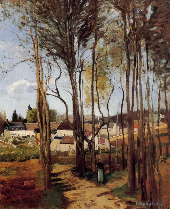 Camille Pissarro Peinture à l'huile - Un village à travers les arbres