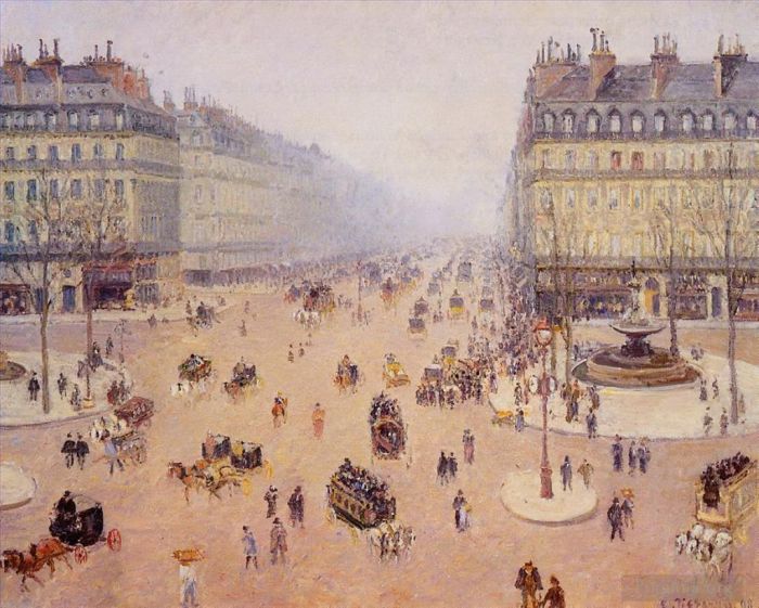Camille Pissarro Peinture à l'huile - Avenue de l'opéra place du thrêtre français temps brumeux 1898