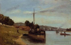 Camille Pissarro œuvres - Péniches à la roche guyon 1865