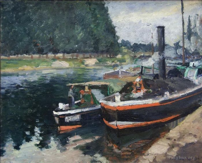 Camille Pissarro Peinture à l'huile - Péniches sur pontoise 1872