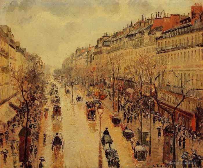 Camille Pissarro Peinture à l'huile - Boulevard Montmartre après-midi sous la pluie 1897