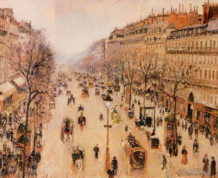 Camille Pissarro Peinture à l'huile - Boulevard Montmartre matin temps gris 1897