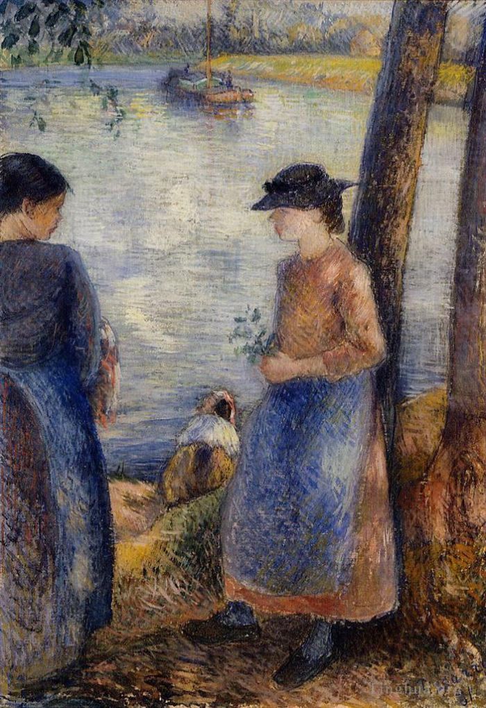 Camille Pissarro Peinture à l'huile - Au bord de l'eau 1881