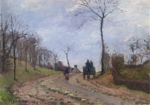 Camille Pissarro œuvres - Calèche sur une route de campagne aux portes d'hiver de Louveciennes 1872