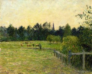 Camille Pissarro œuvres - Bouvier dans un champ à Eragny 1890