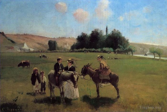 Camille Pissarro Peinture à l'huile - Balade à dos d'âne à la roche guyon