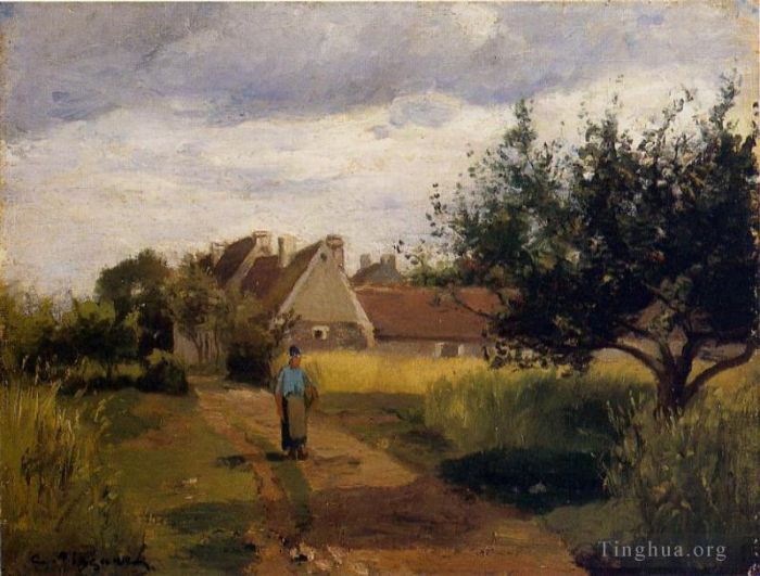 Camille Pissarro Peinture à l'huile - Entrer dans un village