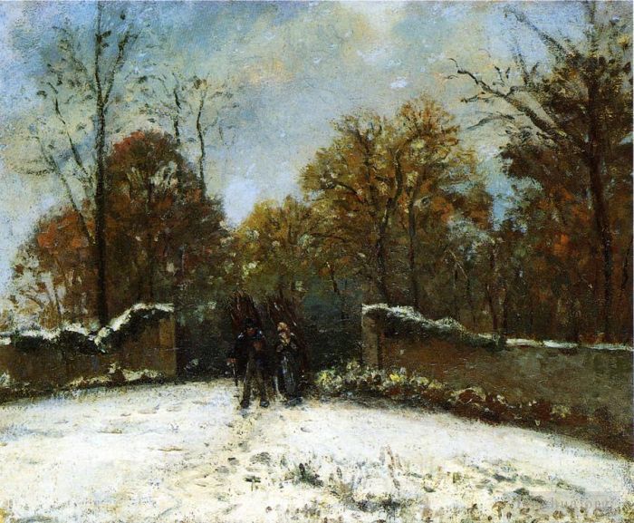 Camille Pissarro Peinture à l'huile - Entrée dans la forêt de marly effet neige
