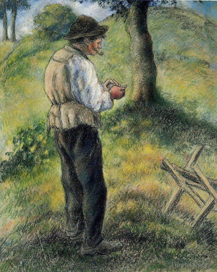 Camille Pissarro Peinture à l'huile - Père melon allumant sa pipe