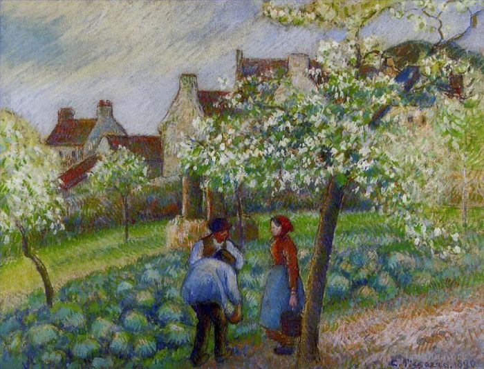 Camille Pissarro Peinture à l'huile - Pruniers en fleurs